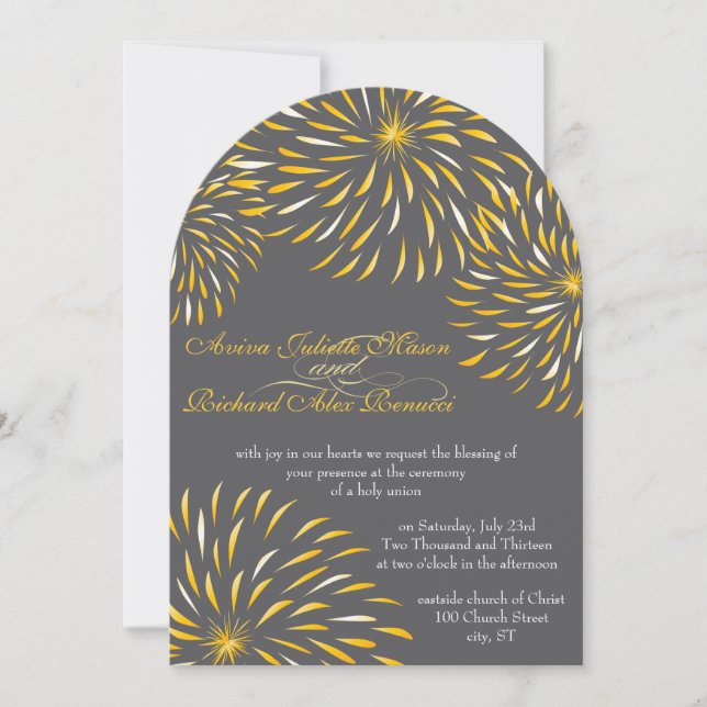 Modern Floral Chrysanthemum Grey and Yellow Invitation (Front)
