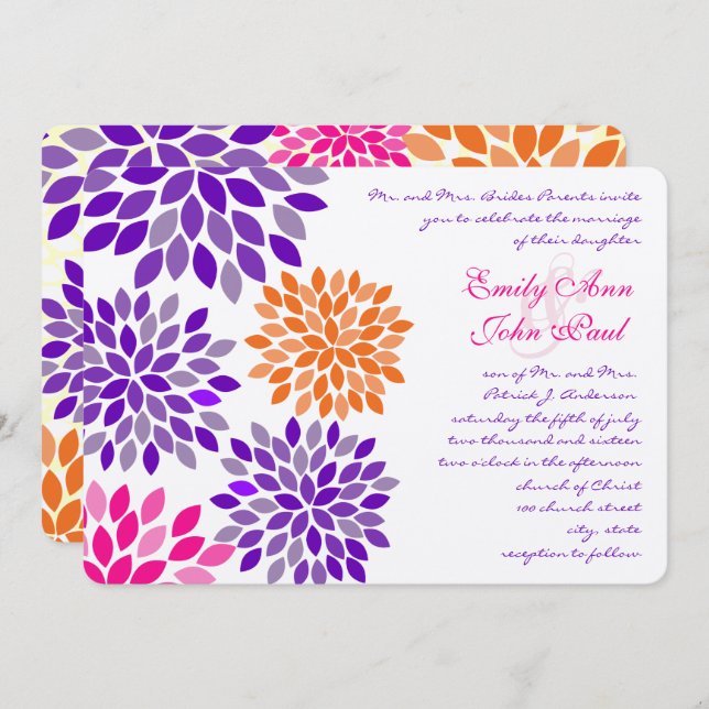 Modern Floral Chrysanthemum Wedding Invitations (Front/Back)