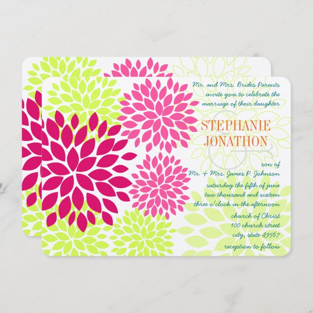 Modern Floral Chrysanthemum Wedding Invitations (Front/Back)