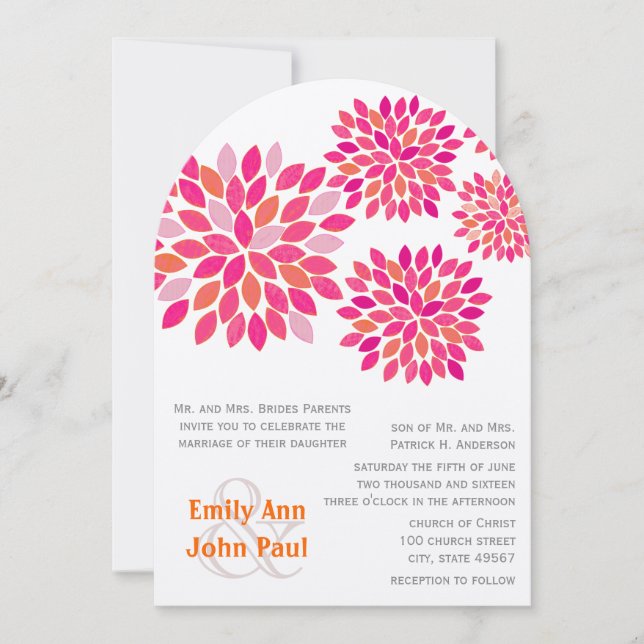 Modern Floral Chrysanthemum Wedding Invitations (Front)