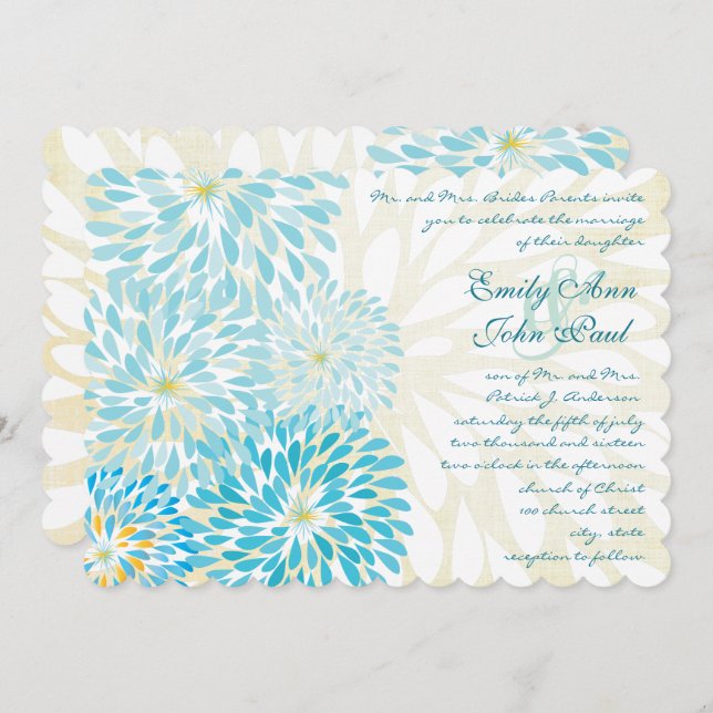 Modern Floral Chrysanthemum Wedding Invitations (Front/Back)