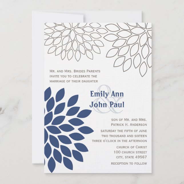 Modern Floral Chrysanthemum Wedding Invitations (Front)