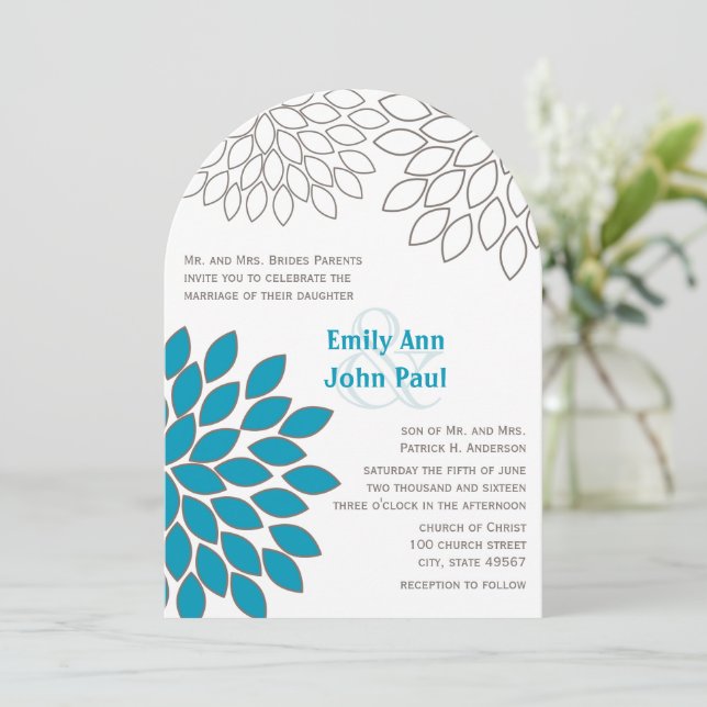 Modern Floral Chrysanthemum Wedding Invitations (Standing Front)