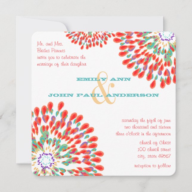 Modern Floral Chrysanthemum Wedding Invitations (Front)