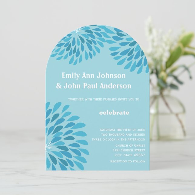 Modern Floral Chrysanthemum Wedding Invitations (Standing Front)