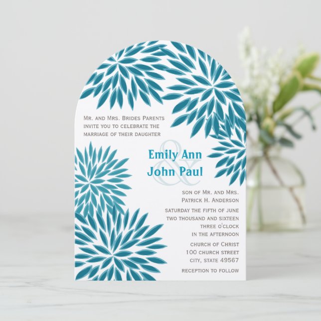 Modern Floral Chrysanthemum Wedding Invitations (Standing Front)