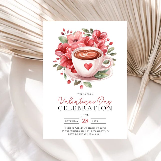 Modern Floral Coffee Valentines Galentines Party Invitation (Creator Uploaded)