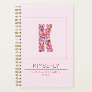 Modern Floral Colorful Monogram Letter K Planner