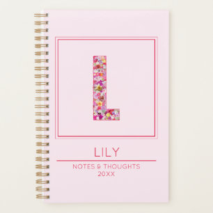 Modern Floral Colorful Monogram Name Letter L Planner