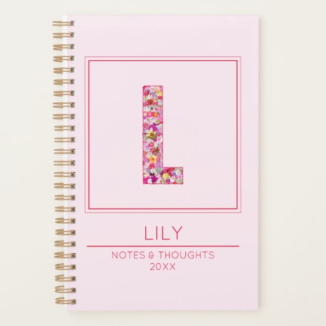 Modern Floral Colorful Monogram Name Letter L Planner (Front)
