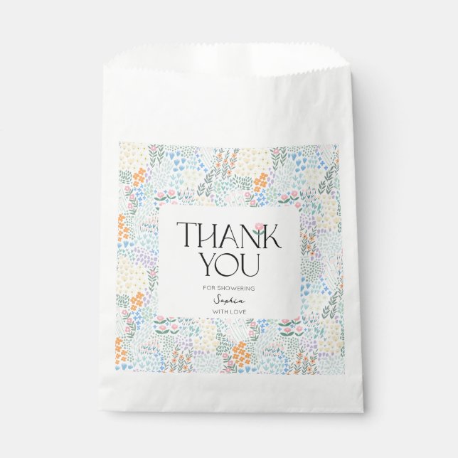 Modern Floral Colourful Baby In Bloom Baby Shower Favour Bags (Front)
