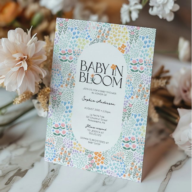 Modern Floral Colourful Baby In Bloom Baby Shower Invitation (Creator Uploaded)
