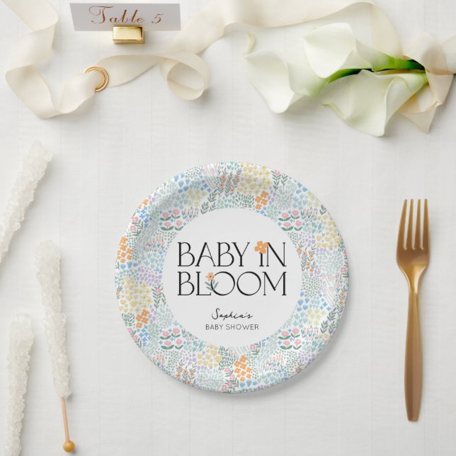 Modern Floral Colourful Baby In Bloom Baby Shower Paper Plate (Wedding)
