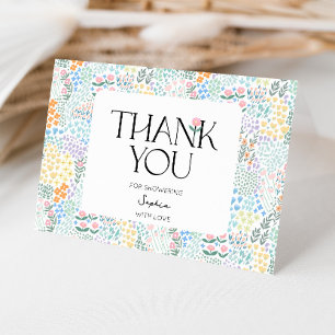 Modern Floral Colourful Baby In Bloom Baby Shower Thank You Card