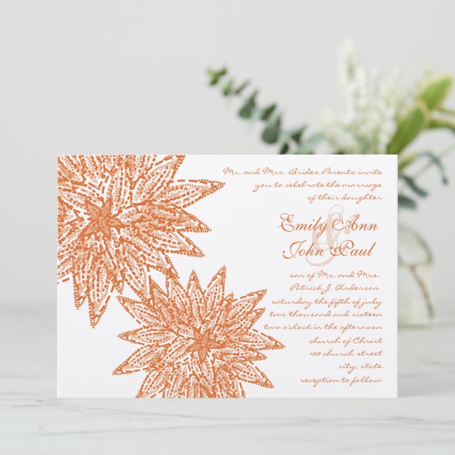 Modern Floral Coral Dahlia Wedding Invitations (Standing Front)