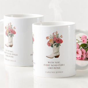 Modern Floral Cowgirl Boot Western Valentine's Day Coffee Mug