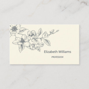 Modern Floral Cream Magnolia QR Code Business Card
