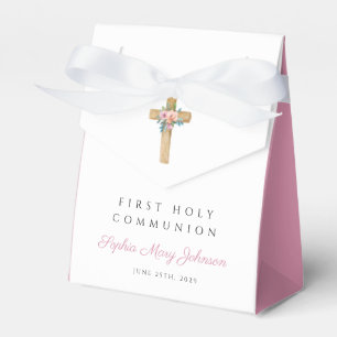 Modern Floral Cross Girl First Communion Favour Box