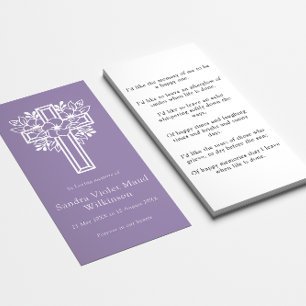 Modern floral cross minimal memorial prayer card