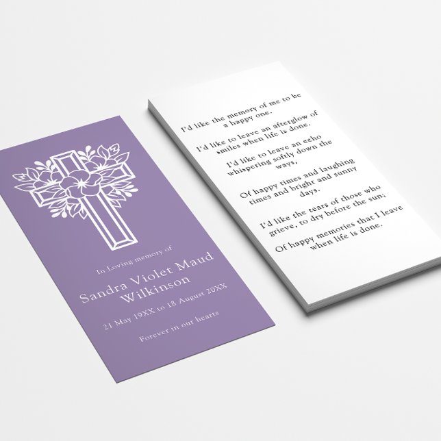 Modern floral cross minimal memorial prayer card  (Creator Uploaded)