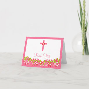 Modern Floral Cross Religious Thank You Note Card