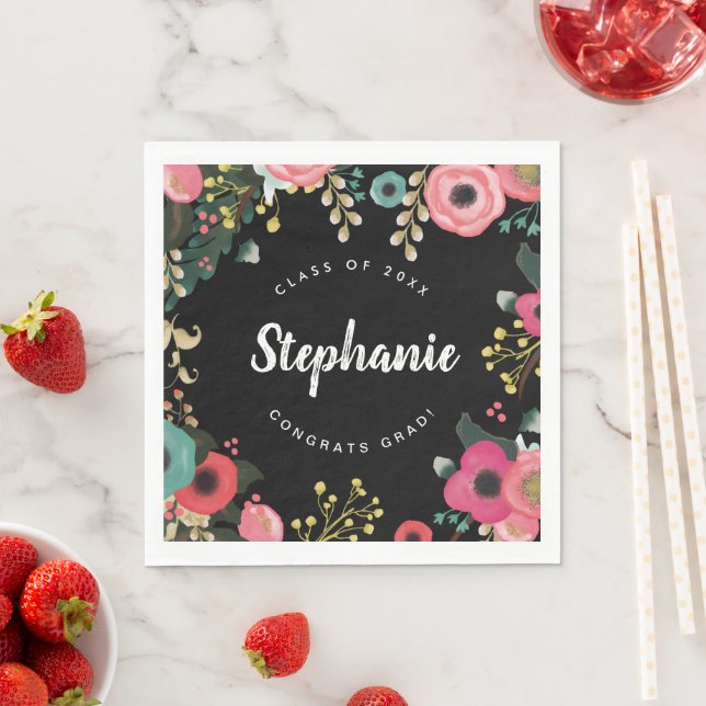 Modern Floral Custom Graduation Party  Napkin (Insitu)