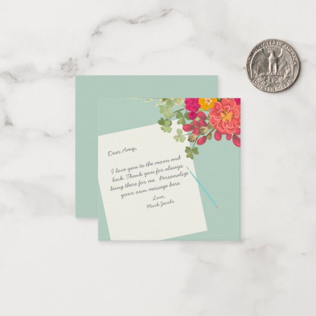 Modern Floral Custom Message Personal Note  Card (Front/Back In Situ)