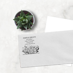 Modern Floral Custom Name Return Address Rubber Stamp