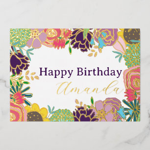 Modern Floral Custom Photo Happy Birthday Card