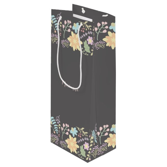 Modern Floral Custom Wedding Favour Wine Bags (Front Angled)