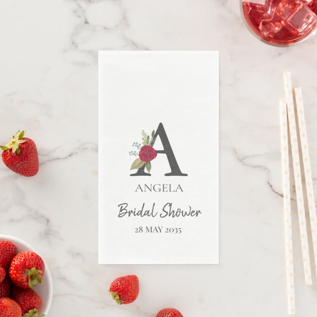 Modern Floral Customisable Monogrammed Bridal Show Napkin (Insitu)