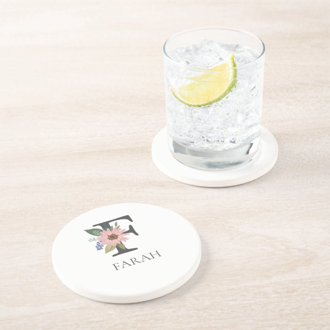Modern Floral Customisable Monogrammed  Coaster (Side)