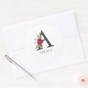 Modern Floral Customisable Monogrammed Letter A Classic Round Sticker