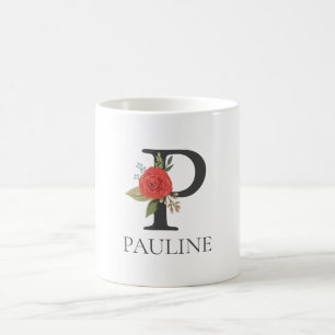 Modern Floral Customisable Monogrammed Letter P Coffee Mug