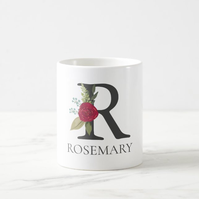 Modern Floral Customisable Monogrammed Letter R Coffee Mug (Center)