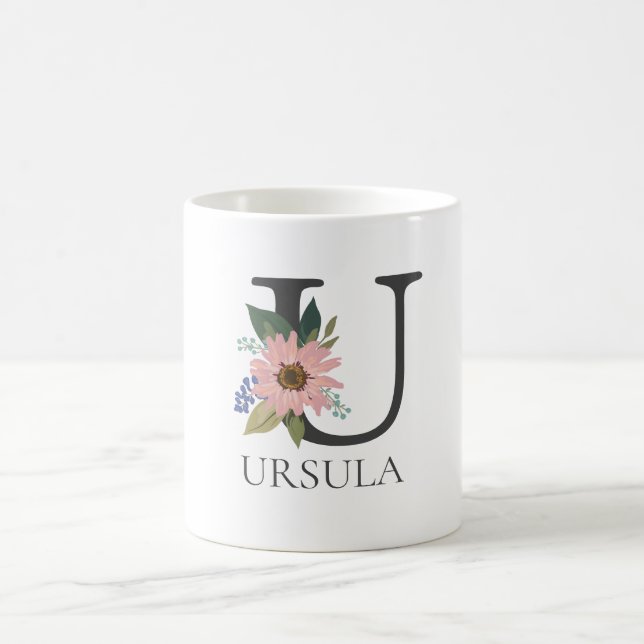 Modern Floral Customisable Monogrammed Letter U Coffee Mug (Center)