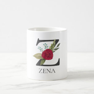 Modern Floral Customisable Monogrammed Letter Z Coffee Mug