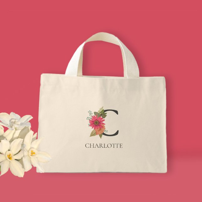Modern Floral Customisable Monogrammed  Mini Tote (Creator Uploaded)