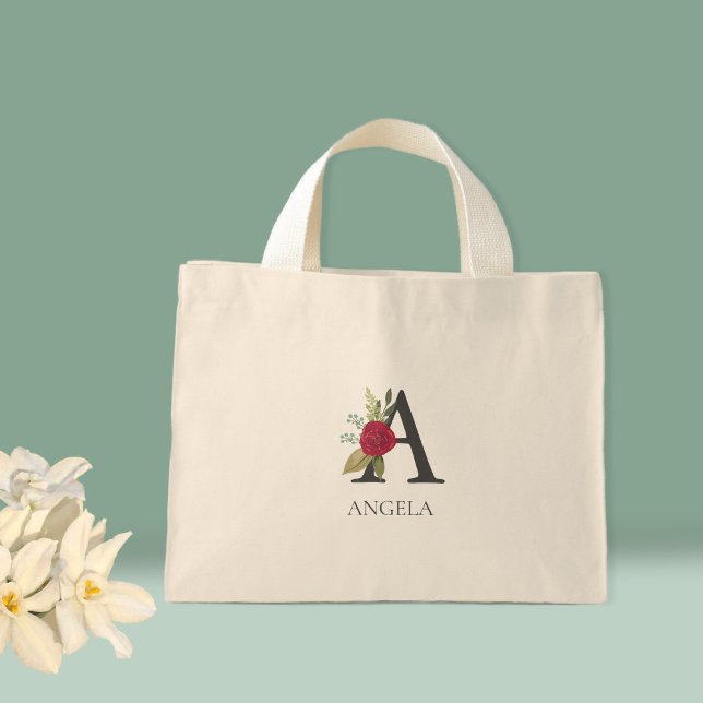 Modern Floral Customisable Monogrammed  Mini Tote Bag (Creator Uploaded)