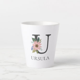 Modern Floral Customizable Monogrammed Letter U Latte Mug