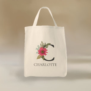 Modern Floral Customizable Monogrammed  Tote Bag