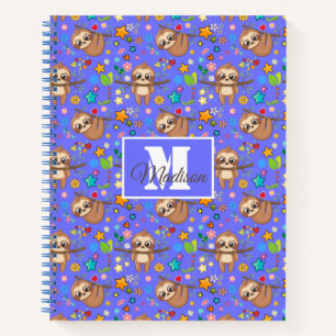 Modern Floral Cute Sloth Pattern Customisable Notebook