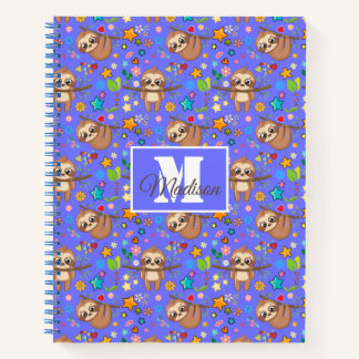 Modern Floral Cute Sloth Pattern | Customisable Notebook