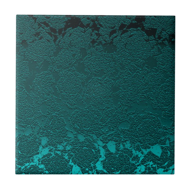 Modern Floral Dark Teal Green Pattern Tile (Front)