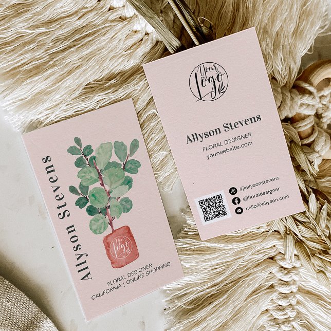 Modern floral designer plant pink logo qr code business card (Creator Uploaded)