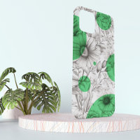 Modern Floral drawing kelly green Retro circles