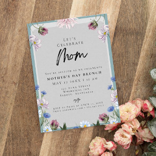 Modern Floral Dusty Blue mother's day BRUNCH Invitation