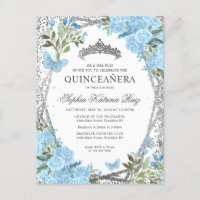 Modern Floral Dusty Blue Silver Tiara Quinceañera
