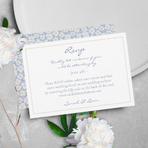 Modern Floral Dusty Blue Wedding QR RSVP Enclosure Card