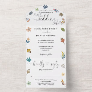 Modern Floral Elegant Hearts Script Wedding All In One Invitation